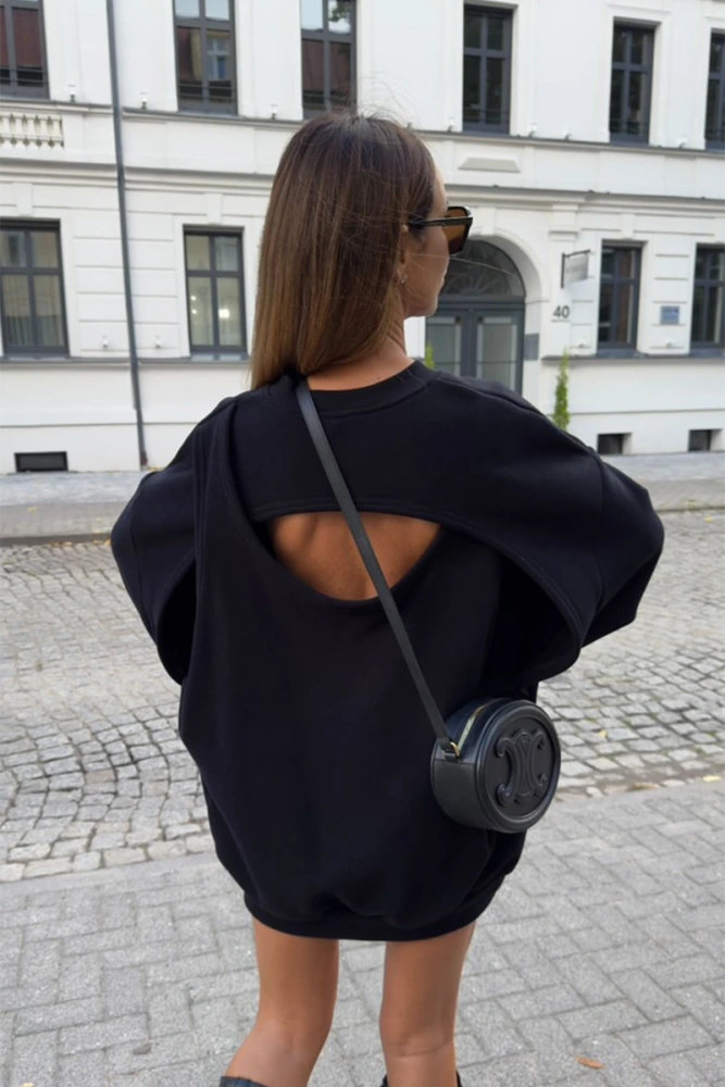 Sheila - Women's Back Cutout Sweatshirt ‘Black Velvet’