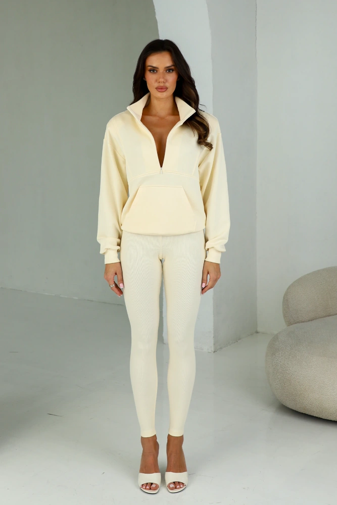 Sheila - Women's Yellow Zippered Sweatshirt with Pocket 'Indie'