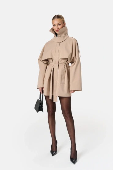 Sheila – Women’s beige trench coat with a high collar “Maison”
