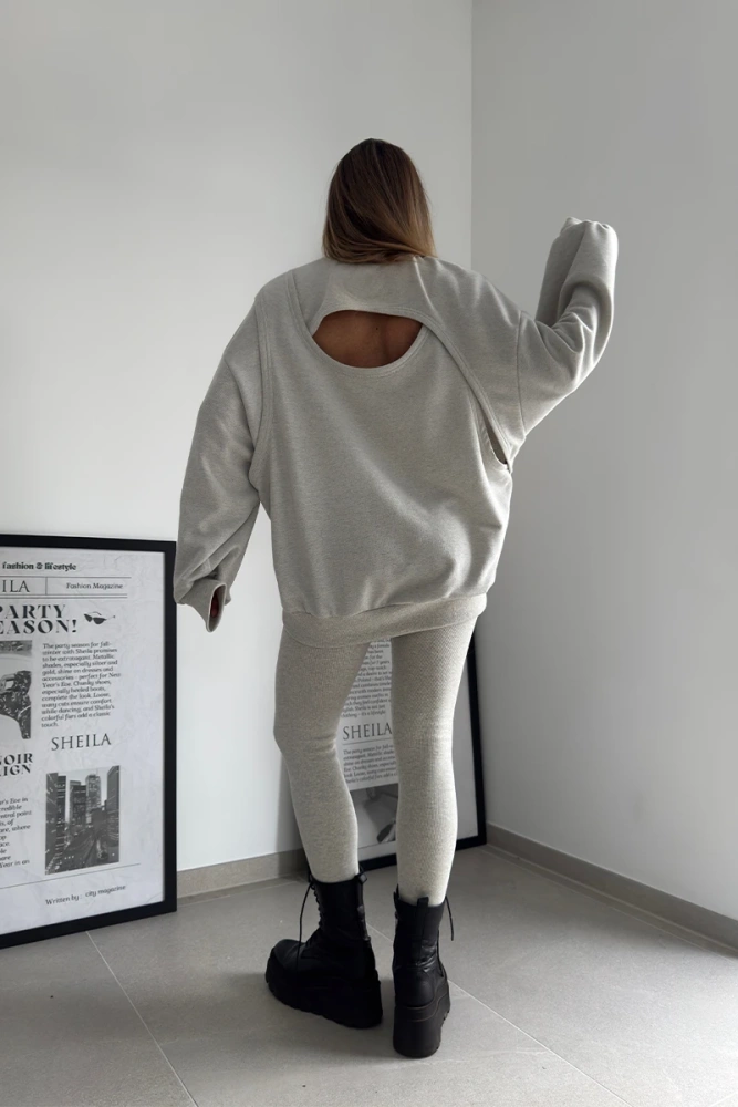 Sheila - Damska Bluza szara z wycięciem na plecach 'Dewia'