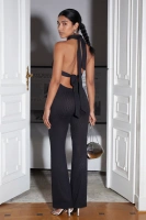 Sheila - Women's black jumpsuit with long openwork trousers maxi 'Rosalie'