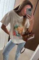 Sheila Select - Women's beige T-shirt with 'Hawaii' print